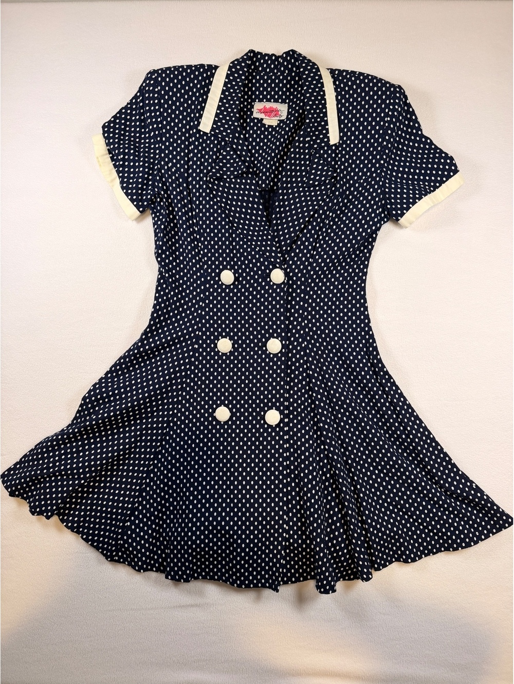 Vintage Irresistible by Sue Eng Polka Dot Dress 7/8 Navy